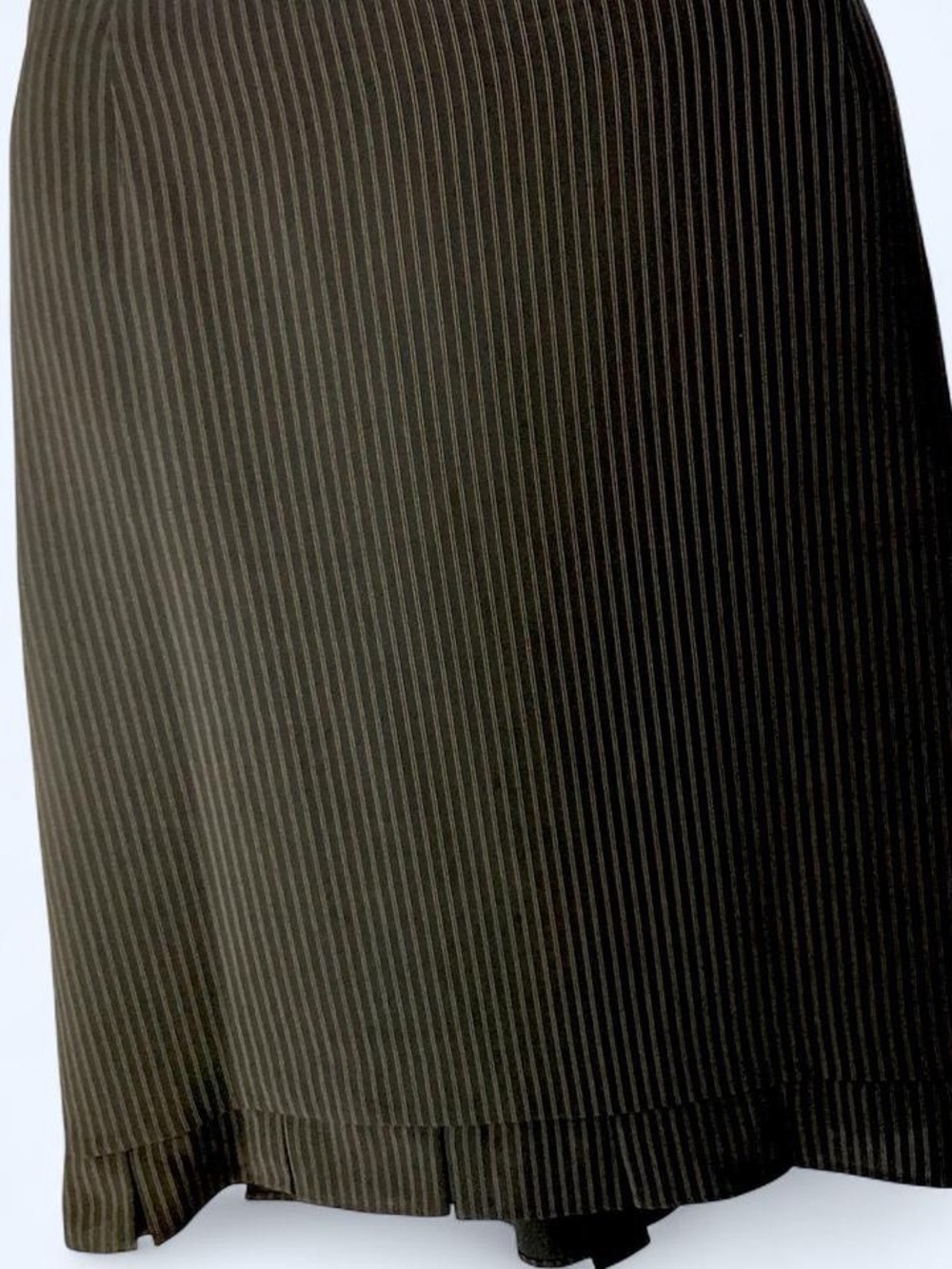 Striped A-Line Midi Skirt in Dark Olive Green